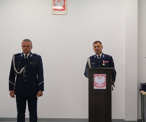na mównicy stoi Pierwszy zastępca Komendata Wojewódzkiego w bydgoszczy