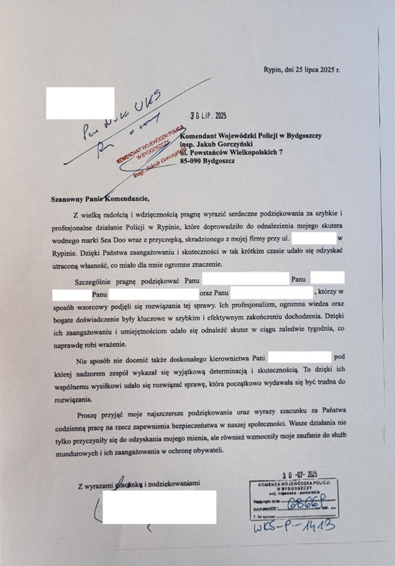 Podziękowania za skuteczne działania dla rypińskich policjantów