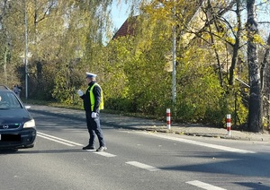policjant na drodze kieruje ruchem