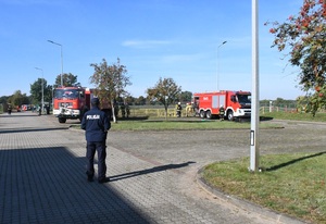 policjant stoi na terenie miejsca zagrożonego i obsewuje sytaucje